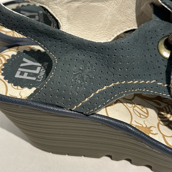 Fly London Lace Up Wedge Blue Perforated Leather Sandals EUR 42 New With Tags - Picture 5 of 13